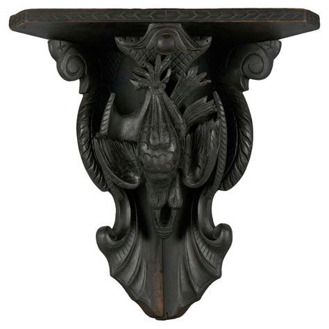 19th Century Black Forest Carved Walnut Hanging Hunting Trophy Shelf