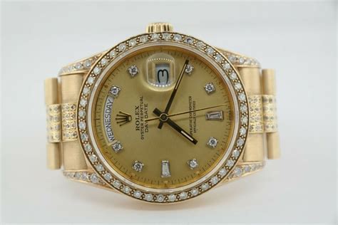 Rolex Day Date Diamond Bezel Band K President Champagne Dial