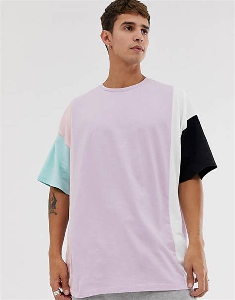 Asos Design Organic Cotton Oversized T Shirt With Vertical Colour Block