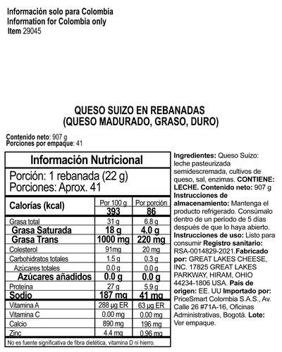 Member S Selection Queso Suizo Rebanado 907 G 2 Lb Lácteos Y Huevos Pricesmart