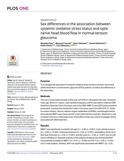 PDF Sex Differences In The Association Between Systemic Oxidative