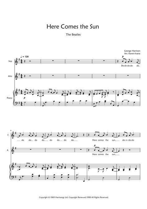 Here Comes The Sun Arr Karen Ivana Sheet Music The Beatles Choir