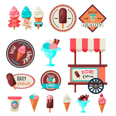 Plantilla De Conjunto De Etiqueta De Helado Vintage Vector Premium