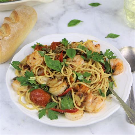 Chili Prawn Pasta W Blistered Tomatoes Capers And Lemon Dominique