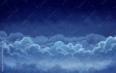 Painting of cloudy sky at night Stock Illustration | Adobe Stock