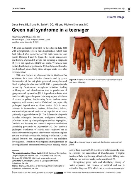 (PDF) Green nail syndrome in a teenager