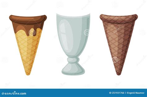 Empty Glass Ice Cream Cup And Waffle Cone As Container For Dessert