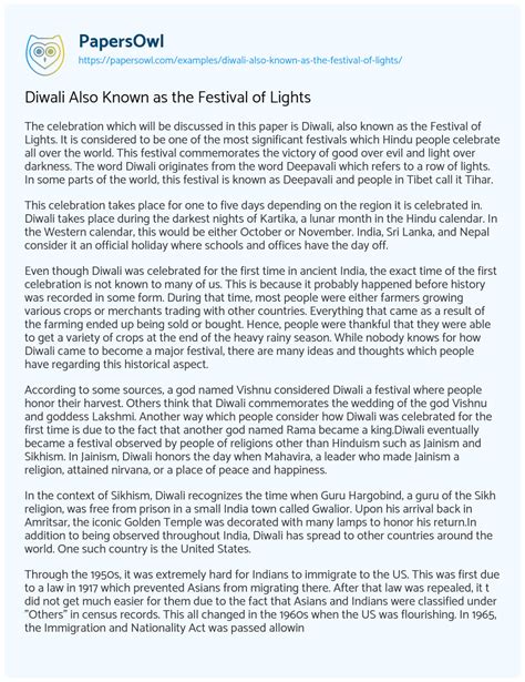 Diwali Also Known As The Festival Of Lights Free Essay Example 2175