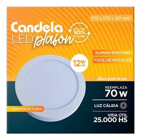 2 Plafones Led Redondos Con Base 12w Luz Cálida Candela 6832