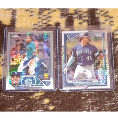 2 Card Lot Of Julio Rodriguez 2023 Topps Prism Refractor 2024 Bowman