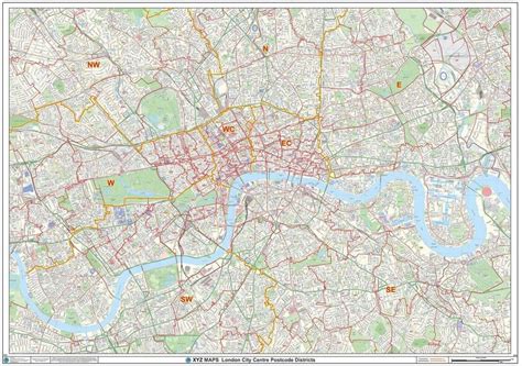 London - City Centre - Postcode District Wall Map