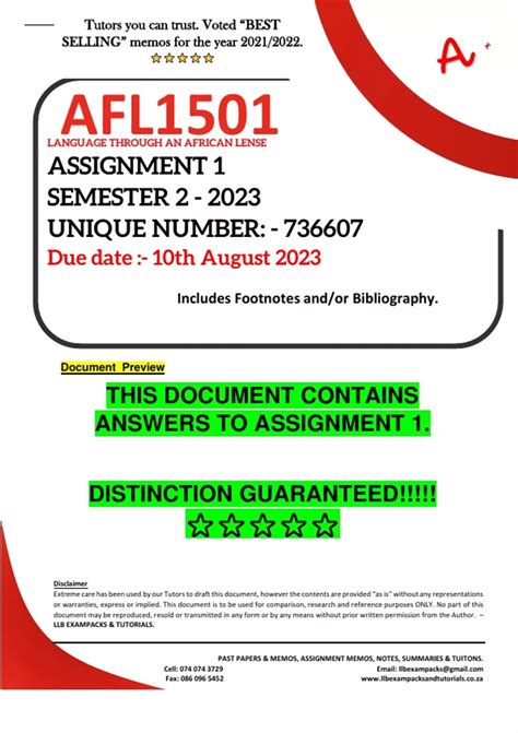 AFL1501 ASSIGNMENT 1 MEMO SEMESTER 2 2023 UNISA DETAILED