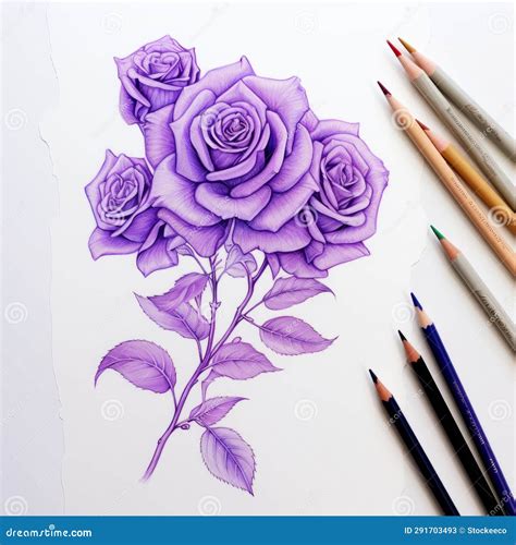 Detailed Character Illustration: Purple Roses in Pencil Sketch Stock ...