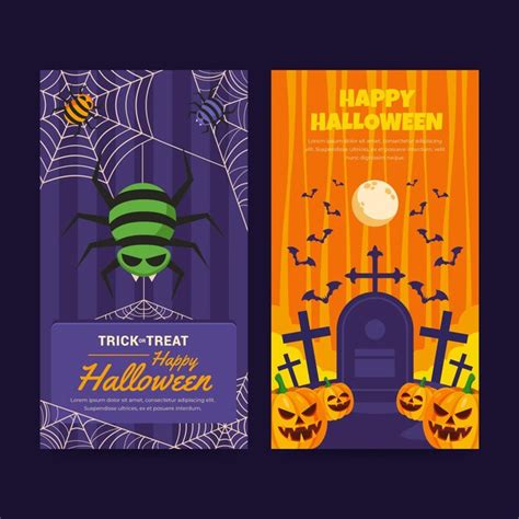 Flache Vertikale Halloween Banner Set Kostenlose Vektor