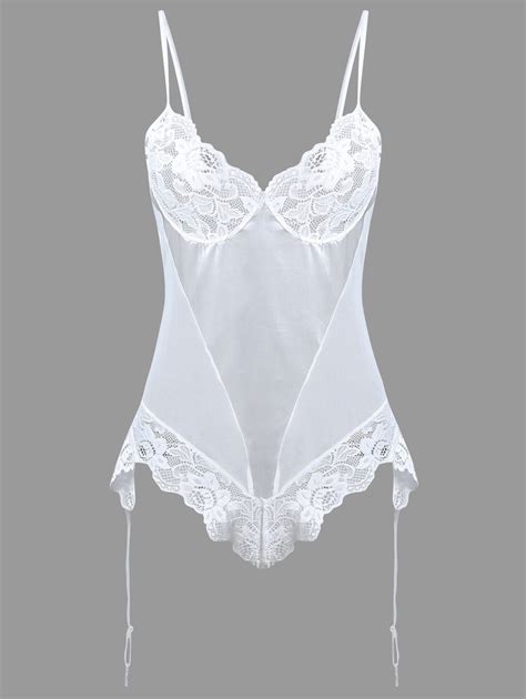 Off Plus Size Lace Panel Sheer Lingerie Teddy In White