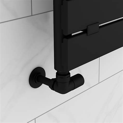 Arezzo Matt Black Round Corner Angled Radiator Valve With Pipe Kit