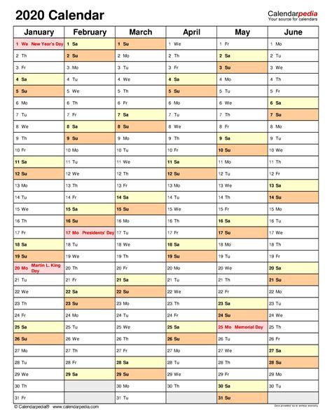 2020 Calendar Free Printable Word Templates Calendarpedia