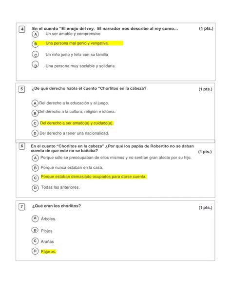 Control de lectura del libro Cuentos de los derechos del niño de