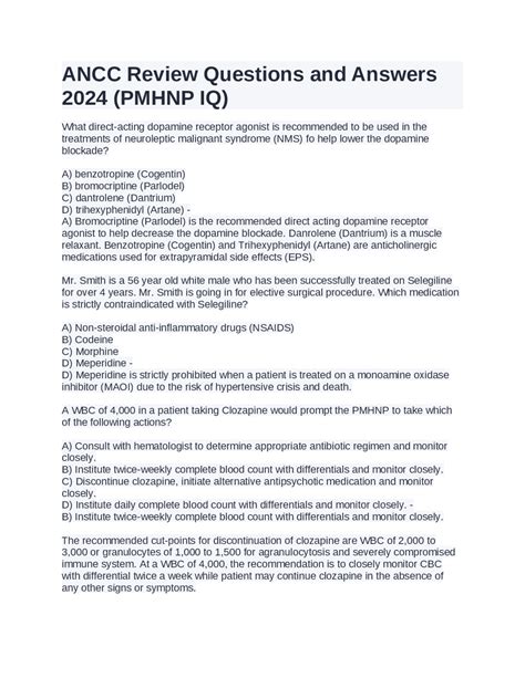 Ancc Review Questions And Answers 2024 Pmhnp Iq Exams Nursing Docsity