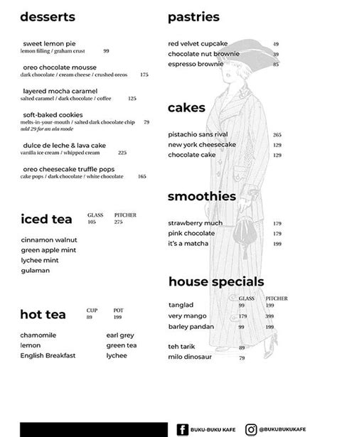 Menu at Buku-Buku Kafe cafe, Las Pinas, UGF SM Southmall