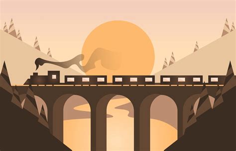 Locomotive Landscape Flat Illustration Vector 214876 Vector Art At Vecteezy