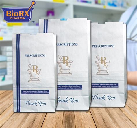 Pharmacy Paper Bags 5 X 2 X 10 Thank You Print Gold And Blue