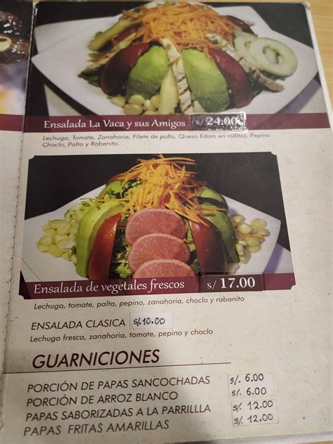 Carta Del Restaurante La Vaca Y Sus Amigos Mayolo Los Olivos