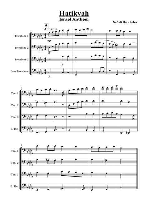 Hatikva (Jewish traditional melody, Israeli national anthem) - Brass Quartet - Digital Sheet ...