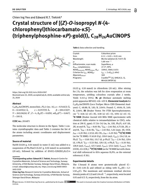 PDF Crystal Structure Of Z O Isopropyl N 4 Chlorophenyl