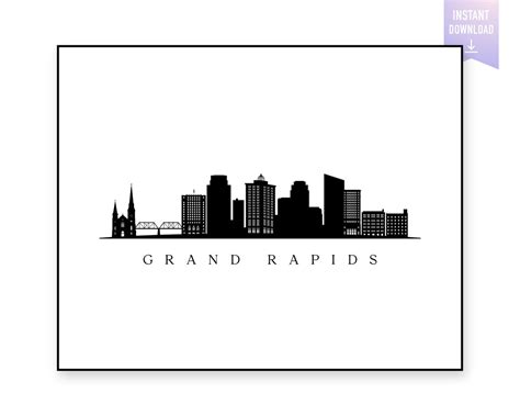 Grand Rapids Skyline Print. Grand Rapids MI Black Silhouette. Digital ...