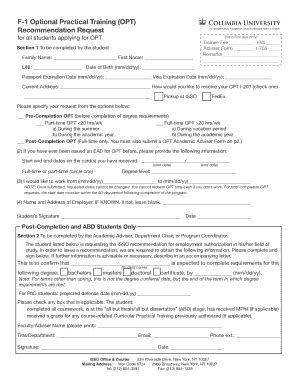 Fillable Online F 1 Optional Practical Training OPT Recommendation