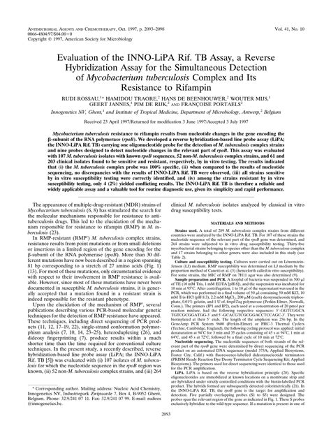 Pdf Evaluation Of The Inno Lipa Rif Tb Assay A Reverse