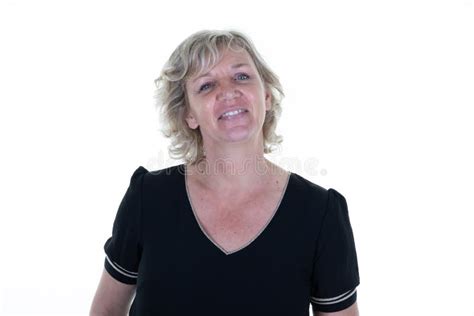 Good Looking Beautiful Mature Blonde Female With Blue Eyes Smiling Confident Happy Face