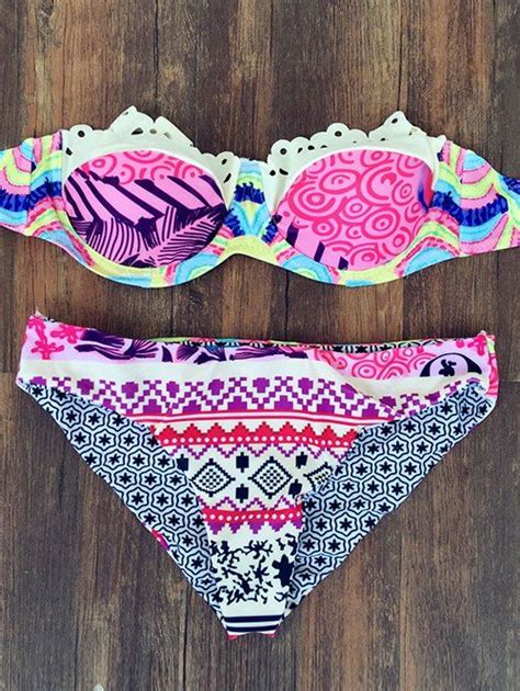 Off Colored Print Strapless Bikini In Colormix Zaful