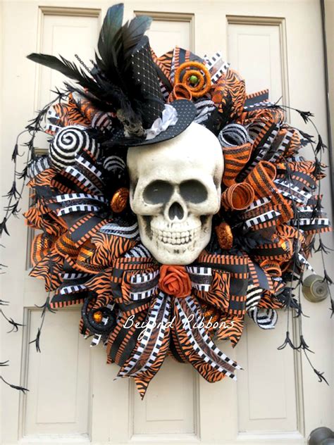 Halloween Skeleton Head Wreath Halloween Wreath Skull Etsy