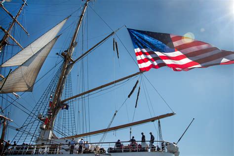 An American Flag Flies From The U S Coast Guard Cutter Eagle As It