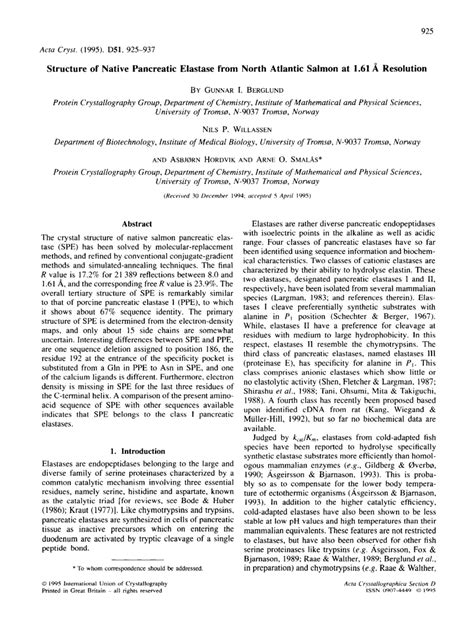 (PDF) Structure of native pancreatic elastase from North Atlantic ...