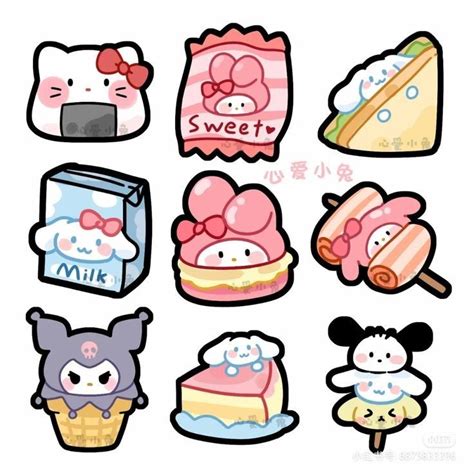 set sticker prettyﾟ ﾟ ﾟ Hello kitty Cute easy doodles