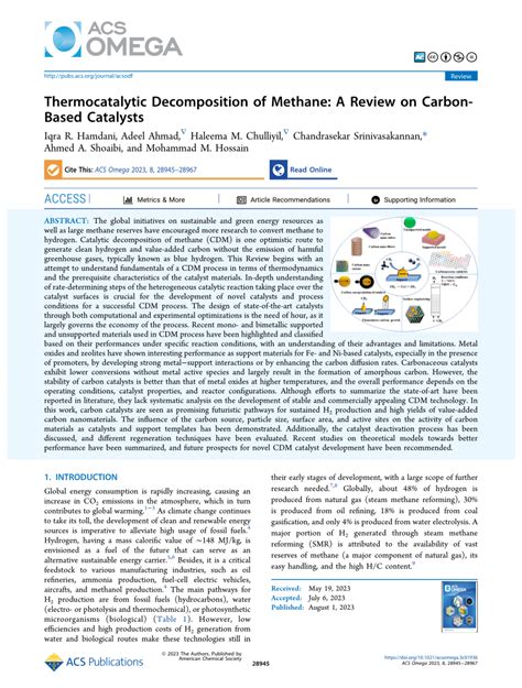 Pdf Thermocatalytic Decomposition Of Methane A Review On Carbon Based Catalysts