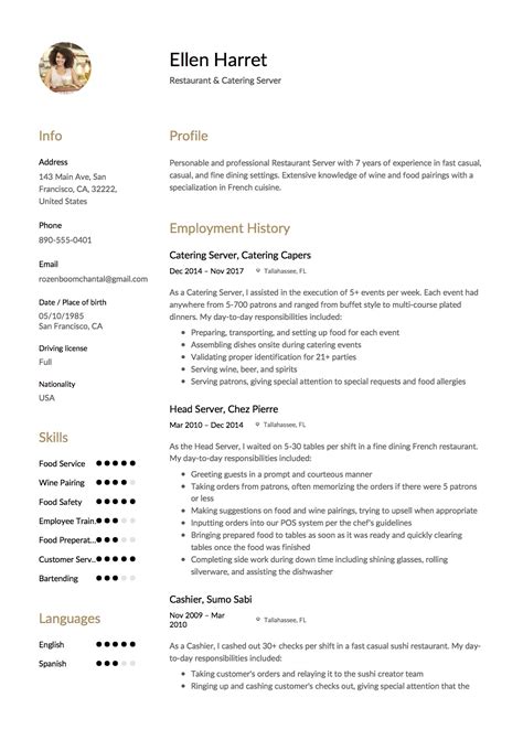 Full Guide Restaurant Server Resume 12 PDF Examples 2019