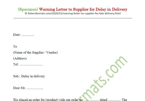 Complaint Letter Format To Vendor Supplier For Delay In Delivery