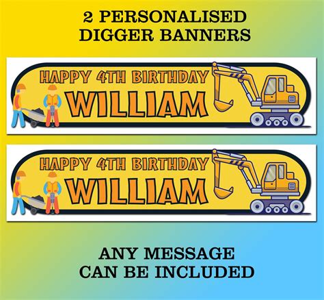 Personalised Digger Jcb Tractor Dumper Lorry Birthday Banners Etsy