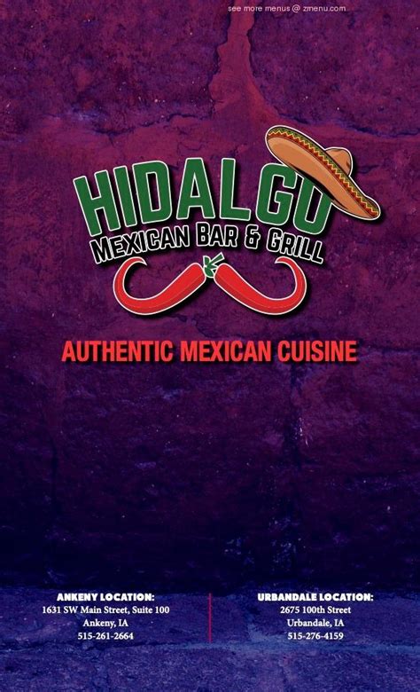 Menu At Hidalgo Mexican Bar And Grill Ankeny Ankeny Sw Main St