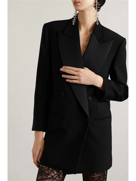 SAINT LAURENT Double Breasted Satin Trimmed Wool Twill Blazer NET A