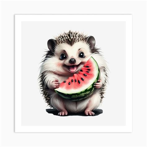 Hedgehog Eating Watermelon Art Print by Gladiator - Fy