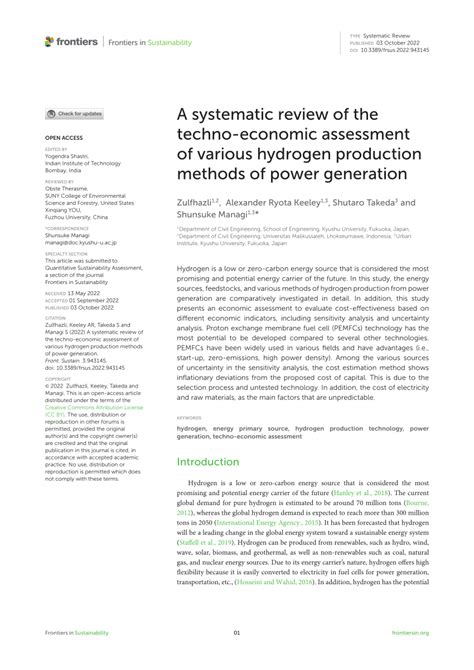 Pdf A Systematic Review Of The Techno Economic Assessment Of Various