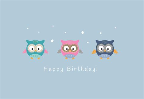 Happy Birthday card. Little owls with stars on blue background 46022560 Vector Art at Vecteezy