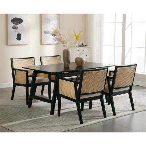 Guyou Rattan Dining Chairs Set Of 4 Mid Century Modern Linen