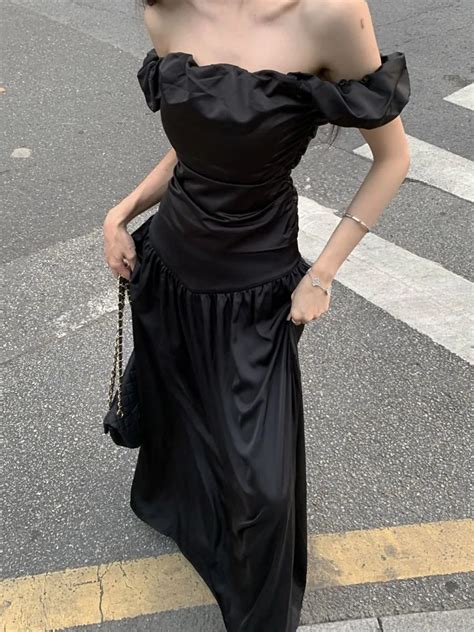 HOUZHOU Vestido De Noche Negro Elegante Para Mujer Conjunto De Dos