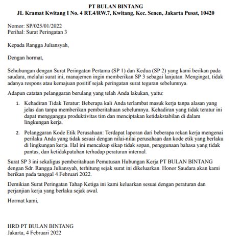 7 Contoh Surat Teguran Karyawan Sp 1 Hingga Sp 3 Aplikasi Absensi